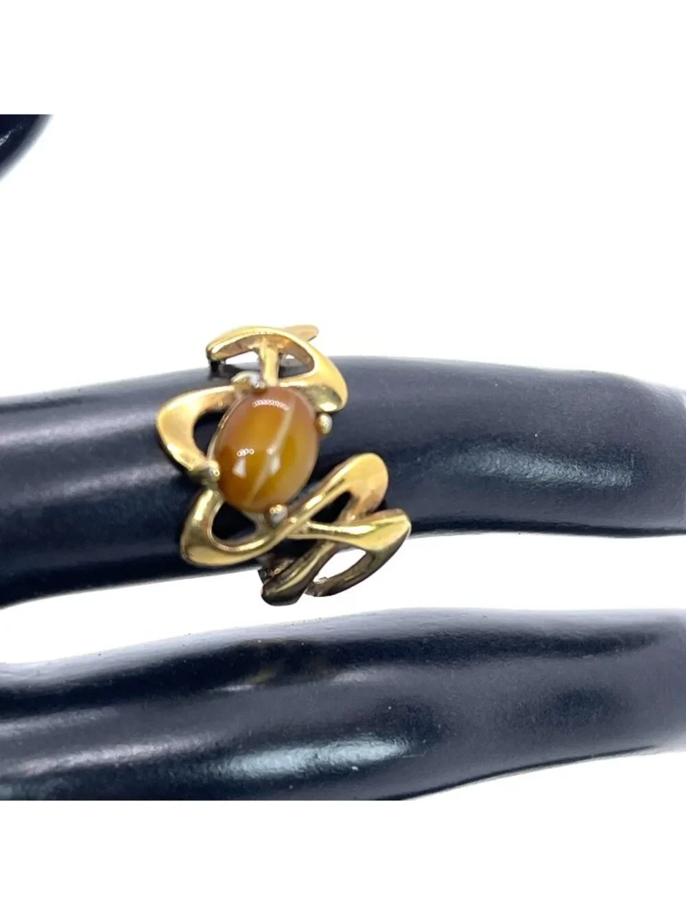 18KT HGE Tiger Eye Ring MCM Gold Plate 70s Open Loop Abstract Size 6.25 Vintage - Picture 11 of 11